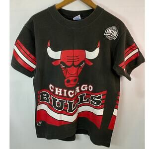 Rare Vtg NBA Salem Chicago Bulls Single Stitch Black T-shirt Youth 14-16